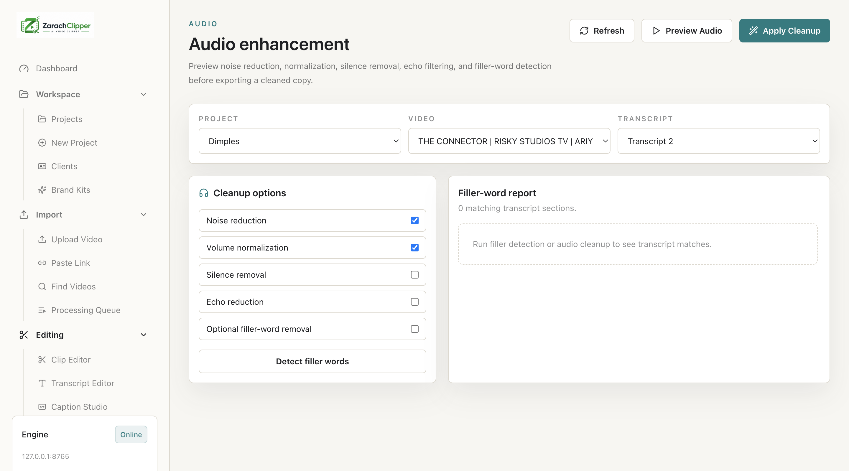 Audio cleanup settings