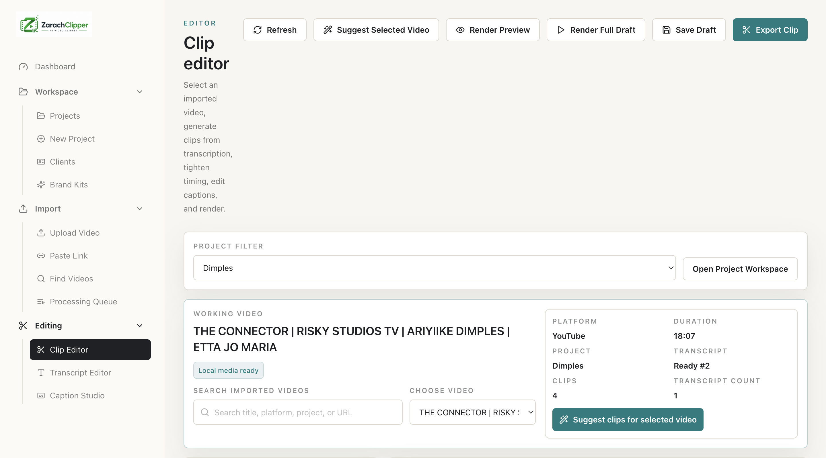 Clip Editor workspace
