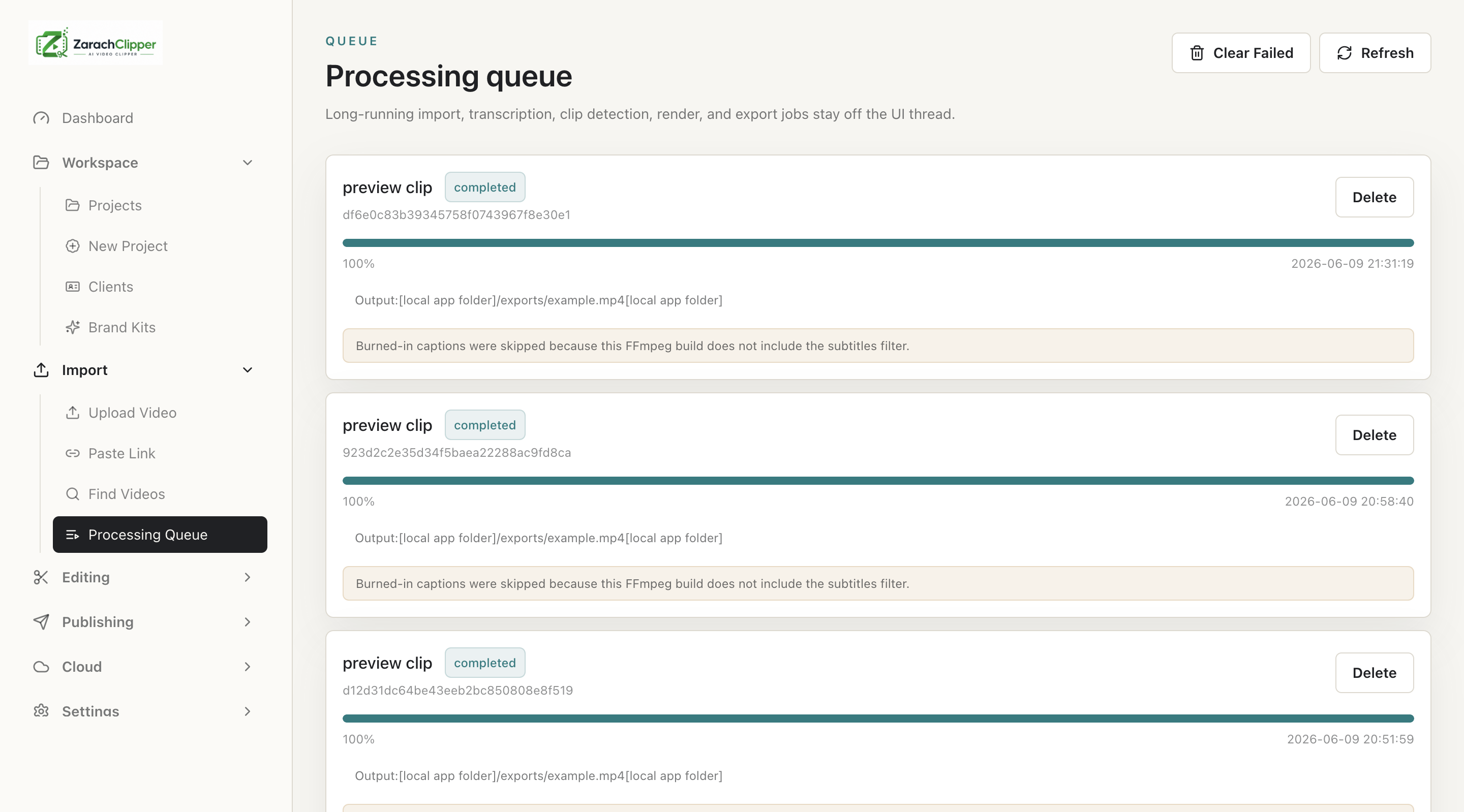 Processing queue overview