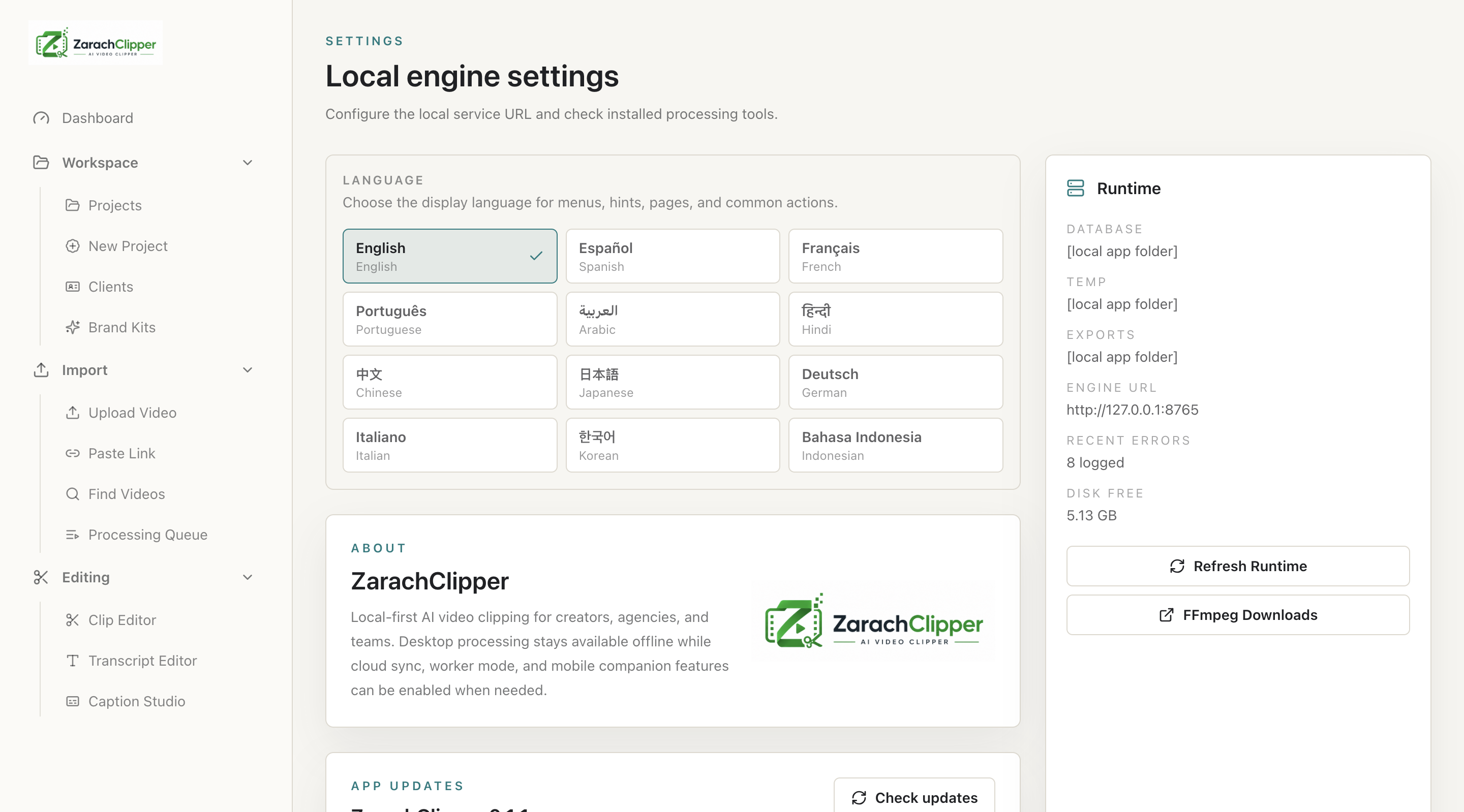 Settings and account overview