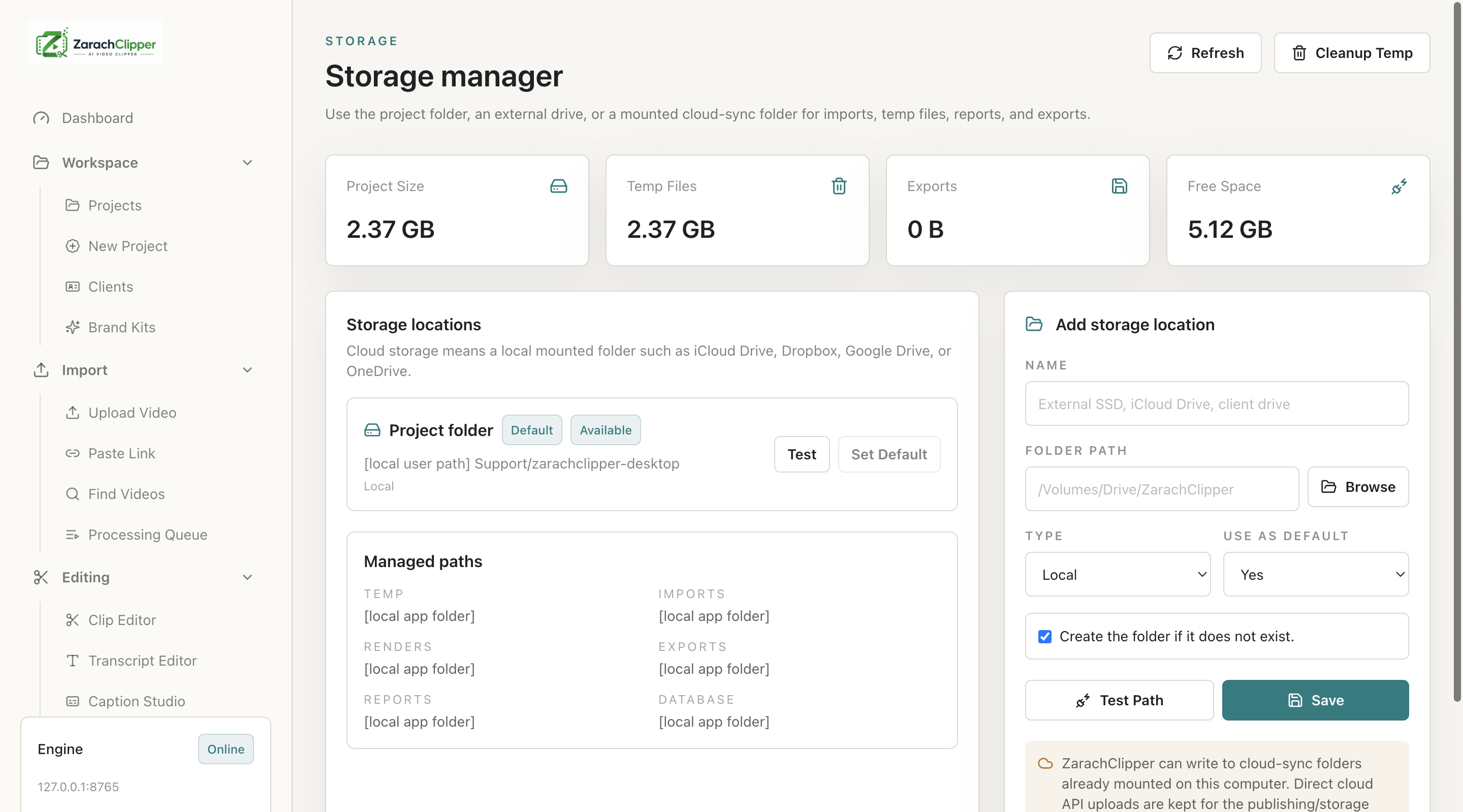 Storage location settings